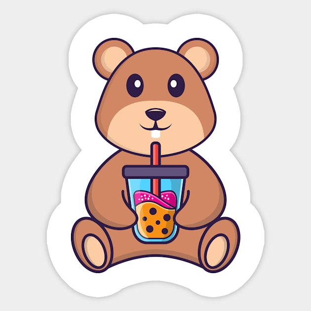 Cute squirrel Drinking Boba milk tea Sticker by kolega